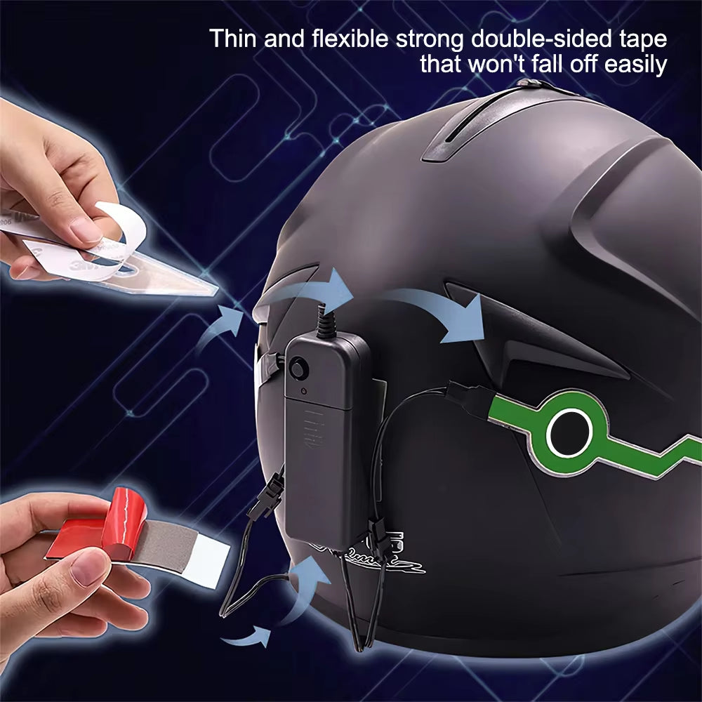 Motorcycle Helmet LED Warning Lights for Night Riding - Waterproof EL Cold Light Strip with 4 Flashing Accessories