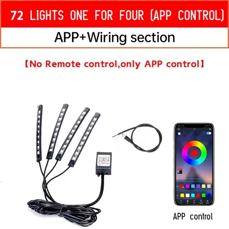 RGB Motorcycle LED Light Kits App Control Waterproof Lights for Motorcycles Music Scene Modes Motorcycle Underglow Lights Tools