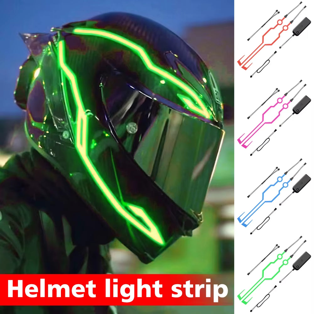 Motorcycle Helmet LED Warning Lights for Night Riding - Waterproof EL Cold Light Strip with 4 Flashing Accessories