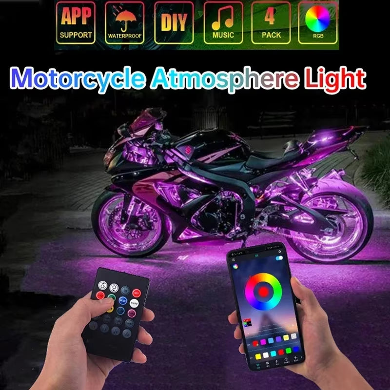 RGB Motorcycle LED Light Kits App Control Waterproof Lights for Motorcycles Music Scene Modes Motorcycle Underglow Lights Tools